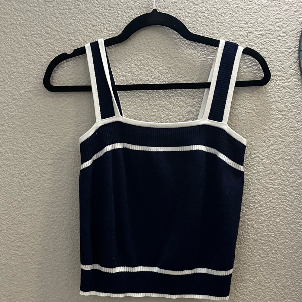 Blue and White Square Neck Top